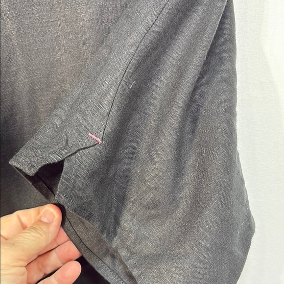 👛 Black linen Short Sleeve Tunic Dress w/ Pockets - Picture 5 of 6